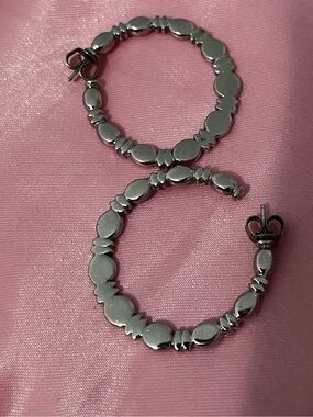 Sterling Silver Floral Disc Hoop Earrings - Silver